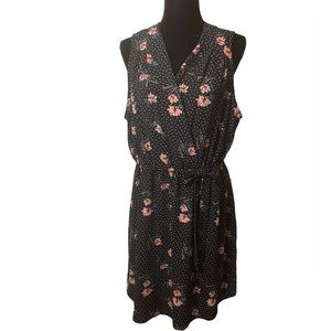 Liberty Love Womens Black Floral Polka Dots Vneck Dress Size 1XL